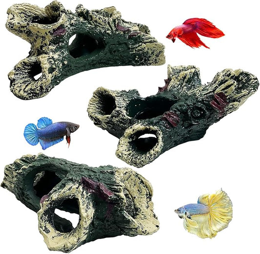 Tfwadmx Decaying Trunk Aquarium Ornament, Betta Fish Hideout Caves - Small Resin Aquarium Decoration Log with Holes for 20 Gallon Fish Tank