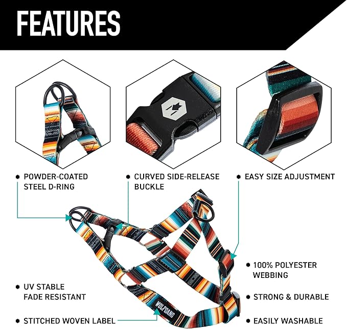 Wolfgang Heavy Duty Adjustable Dog Harness, Pull-Tested to Over 800 lbs for Walking & Training, LostArt Print, Medium
