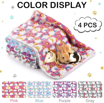 Reginary 4 Pcs Waterproof Guinea Pig Blankets Washable Small Animal Fleece Bedding Guinea Pig Cage Liners Reusable Training Pads Pet Pee Pad Sleep Mat for Hamster(Moon Star Pattern,24 x 16 Inch)