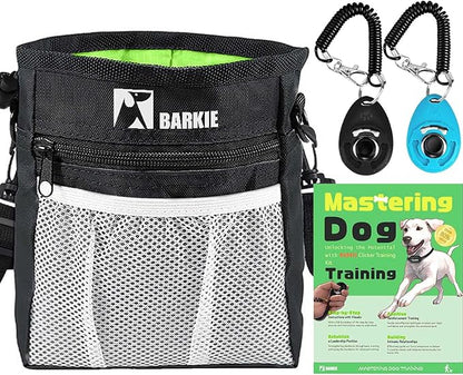 BARKIE Dog Treat Pouch and 2 Pet Training Clickers with Dog Positive Reinforcement Training Booklet (Black)
