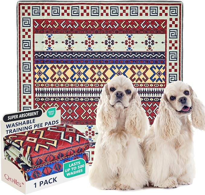 Qeils Washable Pee Pads for Dogs, Reusable Puppy Pads Super Absorbent Leakproof Dog Training Pads, Non-Slip Wee Wee Pads for Crate, Floor, Potty Pads Feeding Mat Dog Pee Extra Large Pee Pads 72"x72"