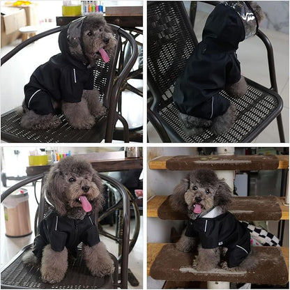 Four-Legged Full Coverage Waterproof Dog Raincoat with Reflective Features Pet Raincoats for Large Medium Small Dogs Black 4XL