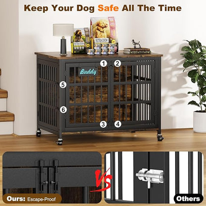 EasyCom 41"/33"/27" Dog Crate Furniture with Name Tag, Heavy Duty Dog Kennel Indoor for Medium Dogs, Double-Doors Sturdy Metal Dog Cage for Anxiety Dog, Decorate House as TV Stand, End Table