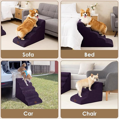 EHEYCIGA Curved Dog Stairs Ramp for High Beds 19.7" H, 4-Step Dog Steps for Small Dogs and Cats, Pet Stairs for High Bed Climbing, Non-Slip Balanced Pet Step Indoor, Purple