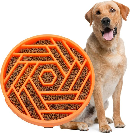WHIPPY Slow Feeder Dog Bowl, Puzzle Maze Design to Slow Down Eating, 3-Cup Capacity, Anti-Gulping Food Bowl for Medium & Large Dogs,Orange