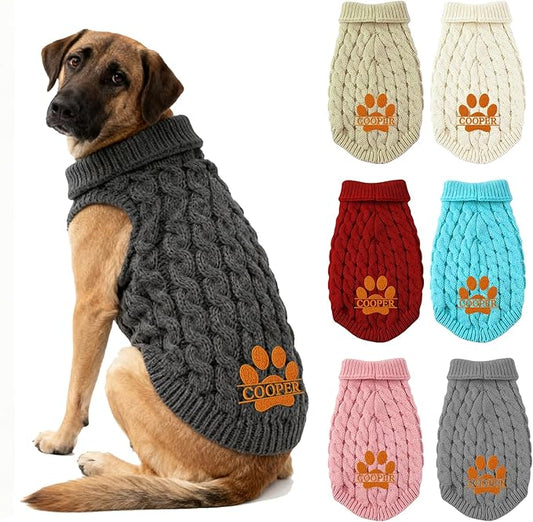Personalized Embroidered Names Dog Sweater, Custom Cats Winter Clothes, Personalized Christmas Boy Girl Dog Sweaters, Birthday Xmas Party Gifts for Pet Lovers