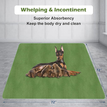 INVENHO Washable Pee Pads for Dogs 72"x72" Reusable Dog Pads Extra Large Upgrade Non-Slip Dog Pee Pads Heavy Absorbency Puppy Pee Pads Quick Dry Whelping Pads/Waterproof Puppy Training Pad