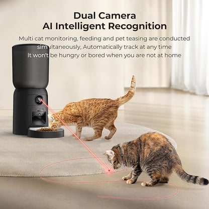 Smart Pet Feeder with 2K Dual Camera & AI Recognition, 6L Automatic Cat Dog Feeder with App Control, 2.4G/5G WiFi, Voice Message, Pet Interaction, Motion Tracking, No Clog, Dual Power, for Multi-Pet