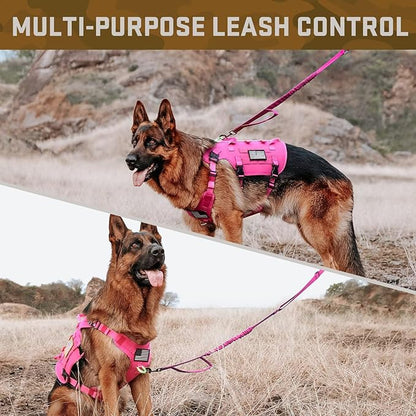 Forestpaw Pink Tactical Dog Harness for Large Dogs,Tactical Dog Collar with Bungee Leash Set,No Pull Military Dog Harness for Walking Training,Adjustable for Medium Large Dogs,Chest 15.5-25.5"