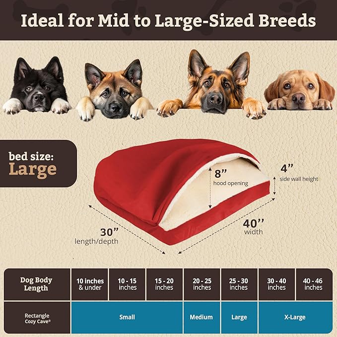 Snoozer Pet Products Rectangle Cozy Cave Dog Bed, Large, Red