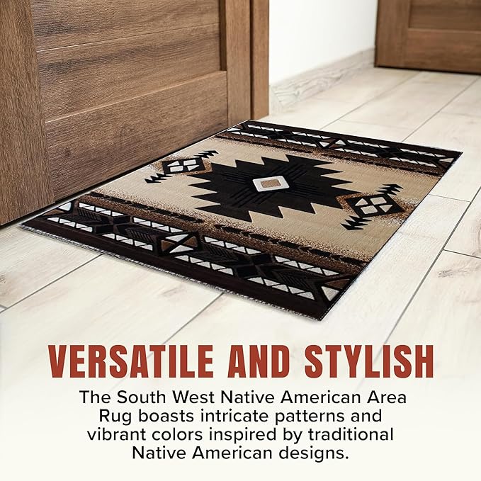 YHSF South West Native American Area Rug C318 - Easy Clean, Thick, Soft, Durable Native Tribal American Indian Inspired Rug for Bedroom/Living Room and More - Berber, 2 ft 4 in x 10 ft 11 in
