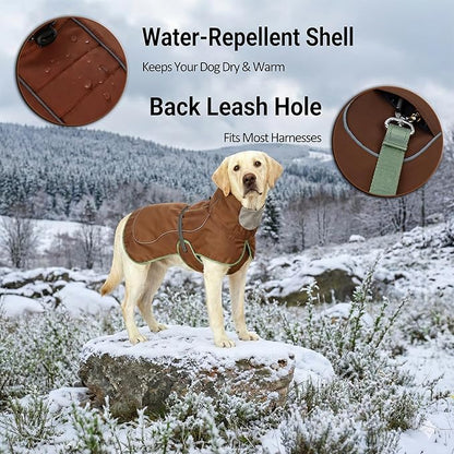 Softshell Dog Coat for Winter Walks and Hiking, Windproof and Water-Repellent Jacket with Harness Opening and Reflective Strips, Ideal Stocking Stuffer for Active Dogs (Brown, Small)