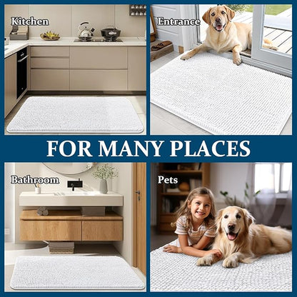 OLANLY Dog Door Mat for Muddy Paws 30x20, Absorbs Moisture and Dirt, Absorbent Non-Slip Washable Doormat, Quick Dry Chenille Mud Mat for Dogs, Entry Indoor Entryway Carpet for Inside Floor, White
