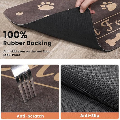 Pet Feeding Mat-Absorbent Pet Placemat for Food and Water Bowl, with Waterproof Rubber Backing, Quick Dry Water Dispenser Mat for Dog and Cat (24"x16", Brown)