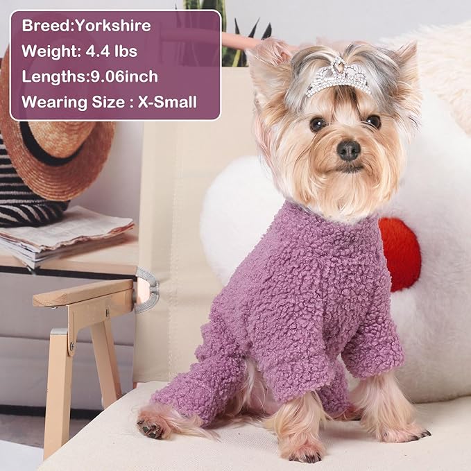 Fleece Dog Sweater Dog Pajamas Small Sized Dogs Boy Girl Fleece Puppy Clothes Jammies 4 Leg Doggie Pjs for Chihuahua Yorkie Spring Winter Warm Pet Onesies Jumpsuit Clothing Male Female, XS, Purple
