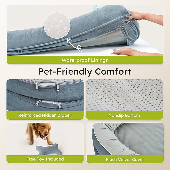 XL Orthopedic Dog Bed, Extra Large Dog Bed, Dog Sofa for Large Sized Dogs with Full-Surround Bolsters, Dual-Sided Dog Cooling Bed with Memory Foam, Washable Sofa with Nonslip Bottom, Dark Grey