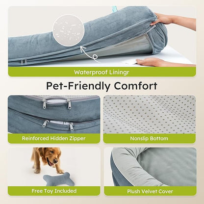 XL Orthopedic Dog Bed, Extra Large Dog Bed, Dog Sofa for Large Sized Dogs with Full-Surround Bolsters, Dual-Sided Dog Cooling Bed with Memory Foam, Washable Sofa with Nonslip Bottom, Dark Grey