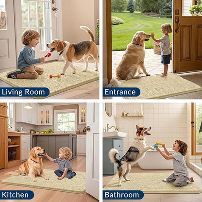 Smiry Dog Door Mat for Muddy Paws 36x24, Absorbs Moisture and Dirt Doormat, Non-Slip Washable Quick Dry Chenille Front Door Mat Indoor Entrance, Entryway Carpet for Inside Floor, Cream White