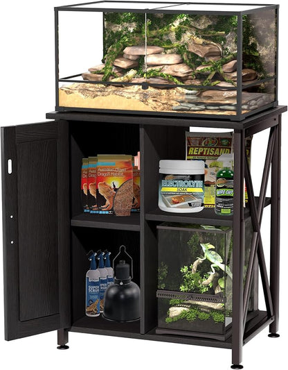 Herture 45-67 Gallon Reptile Tank Stand with Power Outlet, Terrarium Stand with Storage Cabinet, 24" Wx18 D Tabletop, Reptile Terrarium, Black PG12XYB