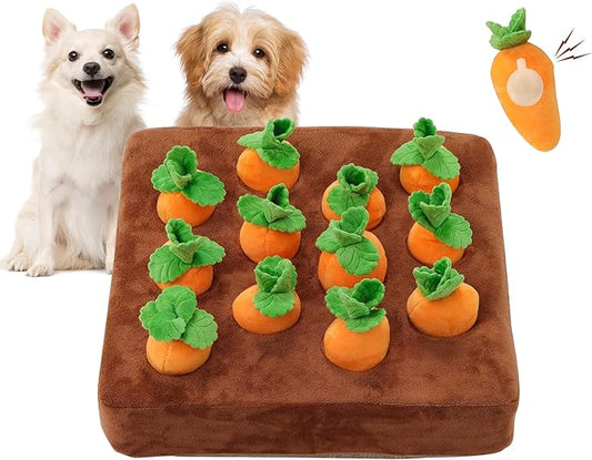 Interactive Dog Toys，Squeak Carrot Snuffle Mat for Dogs Plush Puzzle Toys 2 in 1 Non-Slip Nosework Feed Games for Pet Stress Relief with 12 Carrots…
