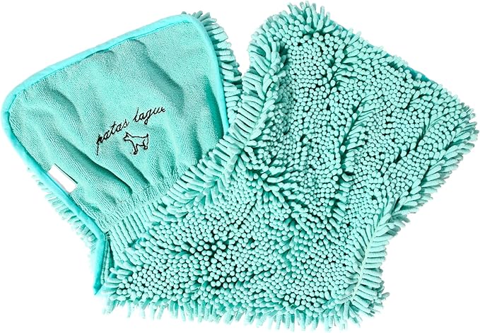 Patas Lague 2 Pack Absorbent Dog Towel for Drying Dogs Large, 35''x15'' Extra Large Microfiber Quick Drying Pet Bath Towel with Hand Pockets, Machine Washable Pet Shammy Lilac Aqua