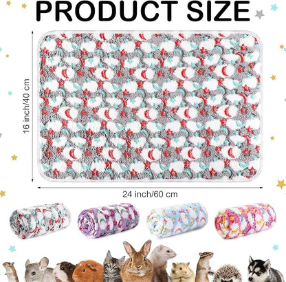 Reginary 4 Pcs Waterproof Guinea Pig Blankets Washable Small Animal Fleece Bedding Guinea Pig Cage Liners Reusable Training Pads Pet Pee Pad Sleep Mat for Hamster(Moon Star Pattern,24 x 16 Inch)