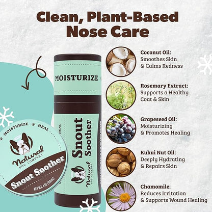 Natural Dog Company Snout Soother Balm – Dog Nose Balm for Dry Cracked Snouts, Moisturizing Winter Nose Care with Coconut Oil & Shea Butter, Lick Safe Dog Snout Balm for All Breeds, 0.15 oz Stick