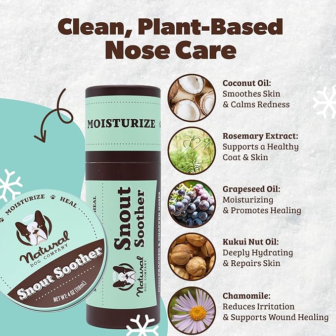 Natural Dog Company Snout Soother Balm – Dog Nose Balm for Dry Cracked Snouts, Moisturizing Winter Nose Care with Coconut Oil & Shea Butter, Lick Safe Dog Snout Balm for All Breeds, 4 oz Tin