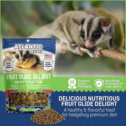 Atlantic Rush Fruit Glide Delight Sugar Glider Food - 2lb Resealable Bag of Food for Sugar Gliders - Complete Nutrition, High Protein and Vitamins Sourced and Made in USA - Sugar Glider Treats