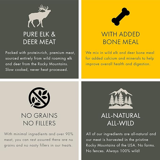 Venison Jerky Training Treats for Dogs – Elk & Deer Meat Protein Dog Treat High-Value Reward – All-Natural, No Fillers, Grain-Free, No Artificial Preservatives – 8 oz (2 Pack)