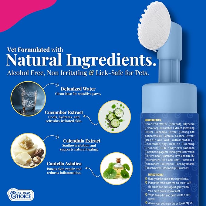 Dr. Paws Foaming Dog Paw Cleaner, Non-Toxic, pH-Balanced, Lick-Safe Paw Cleaner for Dogs, Effective Animal Washer and Feet Cleaner, Wipes for Paws and Butt, Built in Soft-Tip Head - 150ml