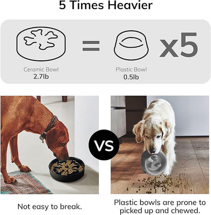 Slow Feeder,Ceramic-Slow Feeder Dog Bowls,Puzzle Food Bowl Maze,2.5 Cups Slow Feed Dog Bowl for Medium and Large Breed Dogs,Black