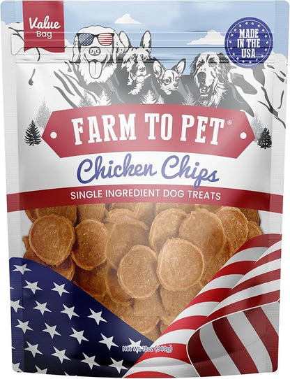 Farm To Pet - Dog Training Treats - 12 oz Chicken Chips, Single Ingredient, Lean, All Natural, Healthy Dog Treats for Small, Medium, Large Breeds, & Puppies, Made in USA