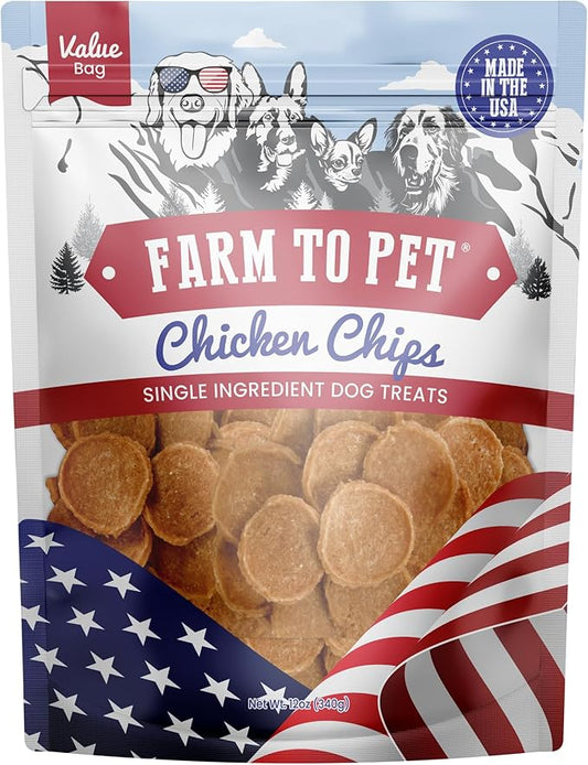 Farm To Pet - Dog Training Treats - 12 oz Chicken Chips, Single Ingredient, Lean, All Natural, Healthy Dog Treats for Small, Medium, Large Breeds, & Puppies, Made in USA