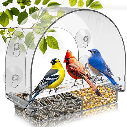 Large Window Bird Feeder, Birds Feeder with Extra Strong Suction Cups, Sturdy and Durable Bird House for Window Viewing Outside Outdoors, Garden Decor Garden Gifts for Bird Lover