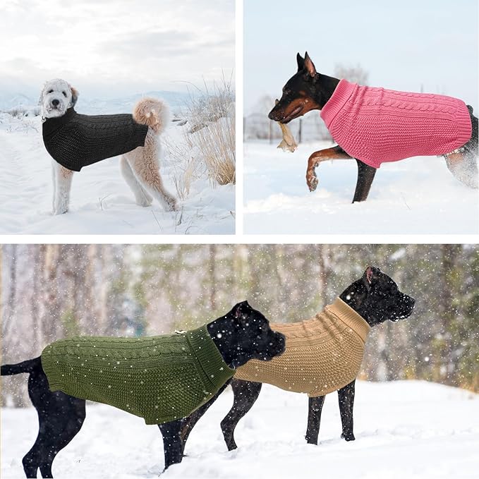 XXL Dog Sweater, Classic Cable Knit Warm Dog Sweatshirt with Reflective Yarn for Girl Boy, Halloween Fall Winter Coat Turtleneck Pullover Clothes Apparel for Small Medium Large Dogs, Khaki XXL