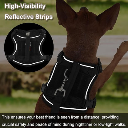 Dog Harness and Leash Set, Small Sized No Pull Pet Harness with Control Handle, Adjustable Tactical Harness for Small Medium Dogs Cats, Reflective Puppy Harness for Walking Hiking Training