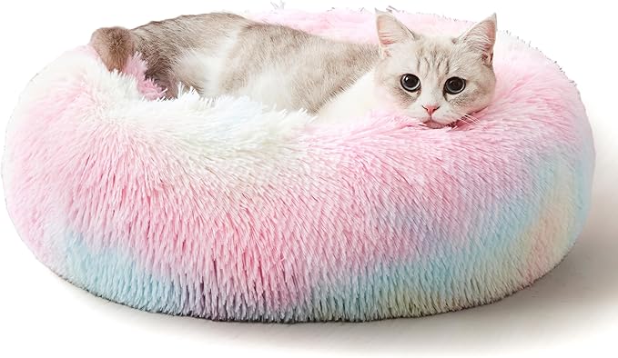 WESTERN HOME WH Calming Dog & Cat Bed, Anti-Anxiety Donut Cuddler Warming Cozy Soft Round Bed, Fluffy Faux Fur Plush Cushion Bed for Small Medium Dogs and Cats (20"/24"/27"/30")