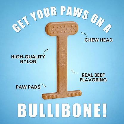 Bullibone Nylon Dog Chew Toy Nylon Bone - Improves Dental Hygiene, Easy to Grip Bottom, and Permeated with Flavor (Beef, Large - 3 Pack)
