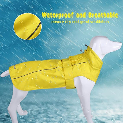 Adjustable Waterproof Dog Raincoat for Dogs,Lightweight Pet Rain Jacket Puppy Clothes with Reflective Strip for Small Medium Large Dogs (Yellow, XXX-Large)