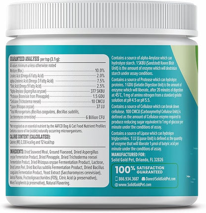 Solid Gold SeaMeal Cat Probiotic & Dog Probiotics for Digestive Health - Kelp Powder Dog & Cat Multivitamin Supplement w/Prebiotics & Digestive Enzymes for Skin, Coat, & Gut + Immune Support - 3.5oz
