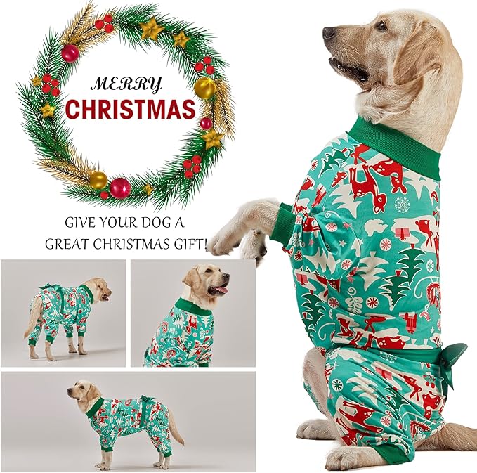 LovinPet Large Dog Christmas Pajamas for Dogs - Shirts for Big Dogs XMAS Holiday Costume Lightweight Pullover, Christmas Critters Aqua Prints Large Dog Pjs, Pitbull Dog Onesie, Pitbull Pajamas, Medium
