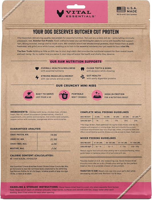 Vital Essentials Freeze-Dried Raw Chicken Crunchy Mini Nibs | Complete Meal or Mixer Dog Food | 25 oz