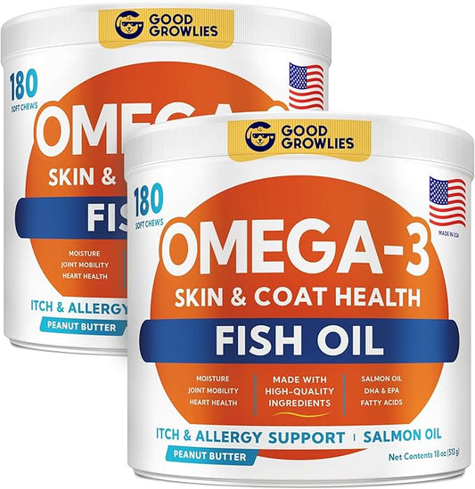 Omega 3 Fish Oil for Dogs (360Ct) - Skin&Coat Chews - Dry & Itchy Skin Relief + Allergy Support - Shiny Coat - EPA&DHA Fatty Acids - Salmon Oil Chews Promotes Heart, Hip & Joint Support