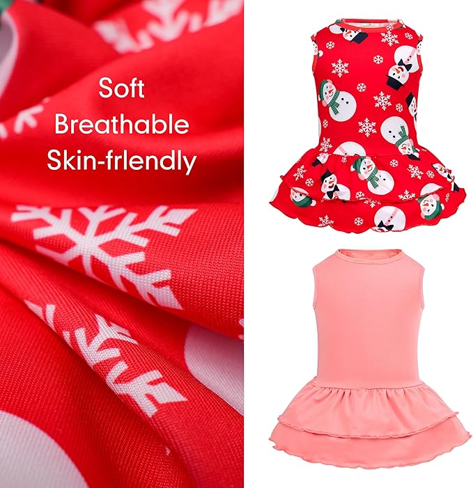 cyeollo 2 Pack Dog Christmas Dress Holiday Dog Dresses for Small Dogs Soft Breathable Holiday Pet Clothes Girl Snowman Outfit Pet Apparel, XL