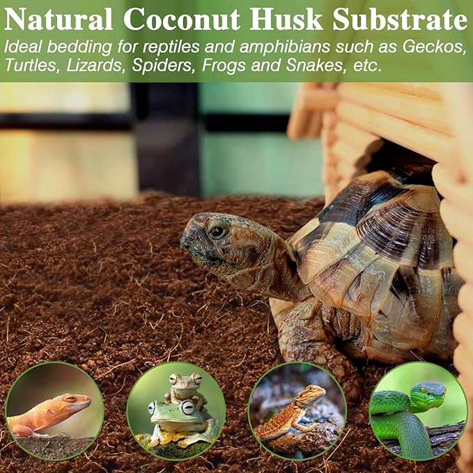 ZeeDix 10LBS Coconut Fiber Substrate, 100% Organic Coconut Husk Coco Coir Brick Terrarium Bedding for Reptiles, Tortoise, Bearded Dragon, Leopard Gecko, Snake, Hermit Crabs, Frogs, Tarantula