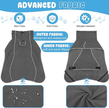 Dog Raincoat, Waterproof Dog Coat with Reflective Straps, Leash Hole & Polar Fleece Lining, Winter Snow Rain Coat for Small, Medium & Large Dogs, Warm, Windproof Vest Jackets