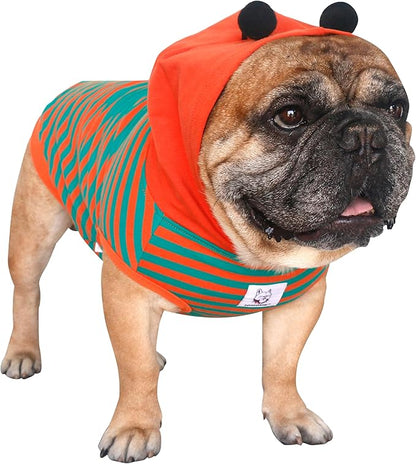 iChoue French Bulldog Bee Honeybee Bumblebee Caterpillar Insect Halloween Costumes Hoodies Sleeveless Clothes Outfits Cosplay Shirts for Dogs Frenchie Pug Boston - Orange Green, Large Plus