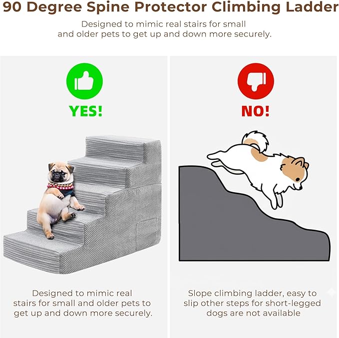 HYLEORY Dog Stairs for Bed 22.5''H, 5-Step Pet Stairs for Small Dogs & Cats, Sturdy Pet Steps with Non-Slip Bottom, Functional Portable Dog Ramp for Couch/Chair/Sofa/Car, Storage Pocket, Light Grey