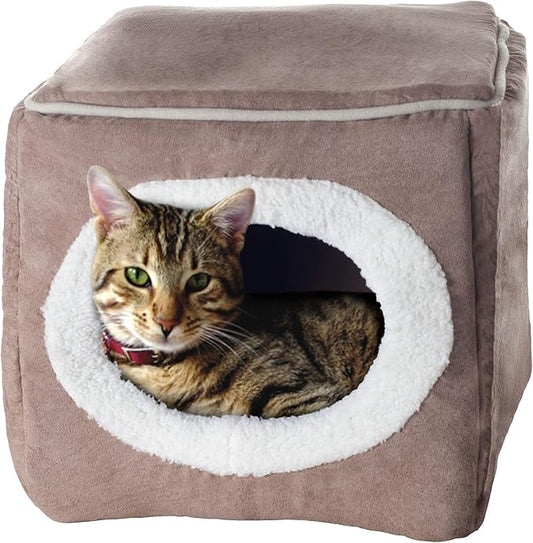 Cat House - Indoor Bed with Removable Foam Cushion - Cat Cave for Puppies, Rabbits, Guinea Pigs, and Other Small Animals by PETMAKER